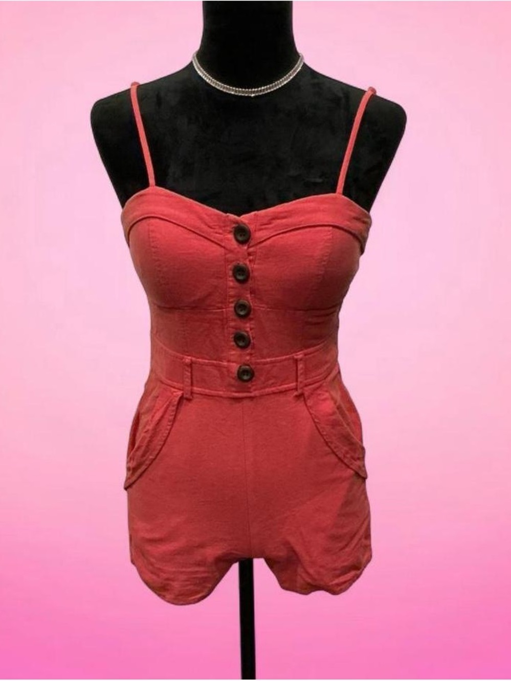 🧡Charlotte Coral Button-Front Romper